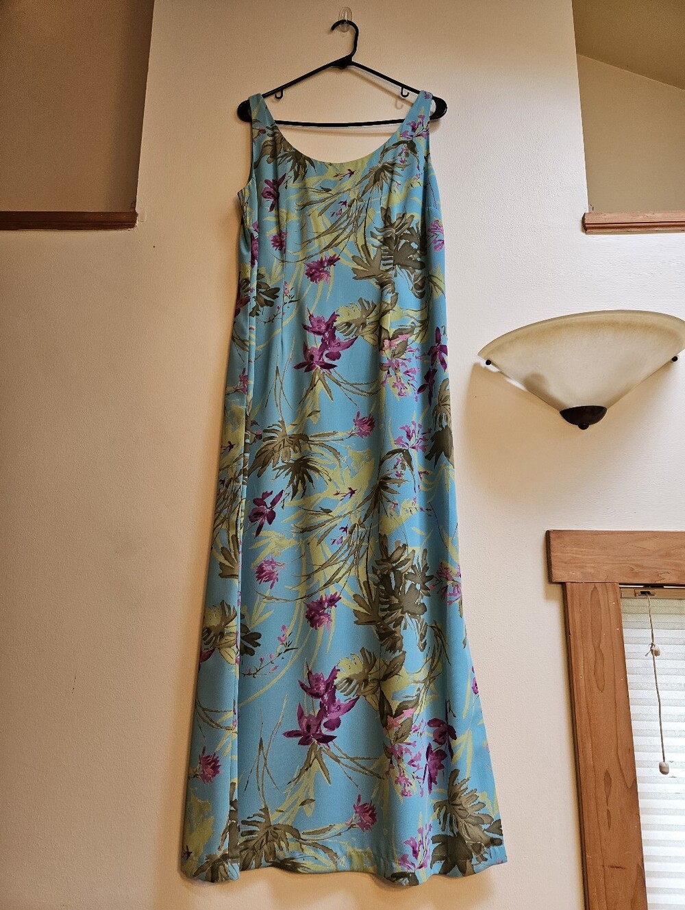 Y2K Tropical Palm Sky Blue Maxi Dress Size 12